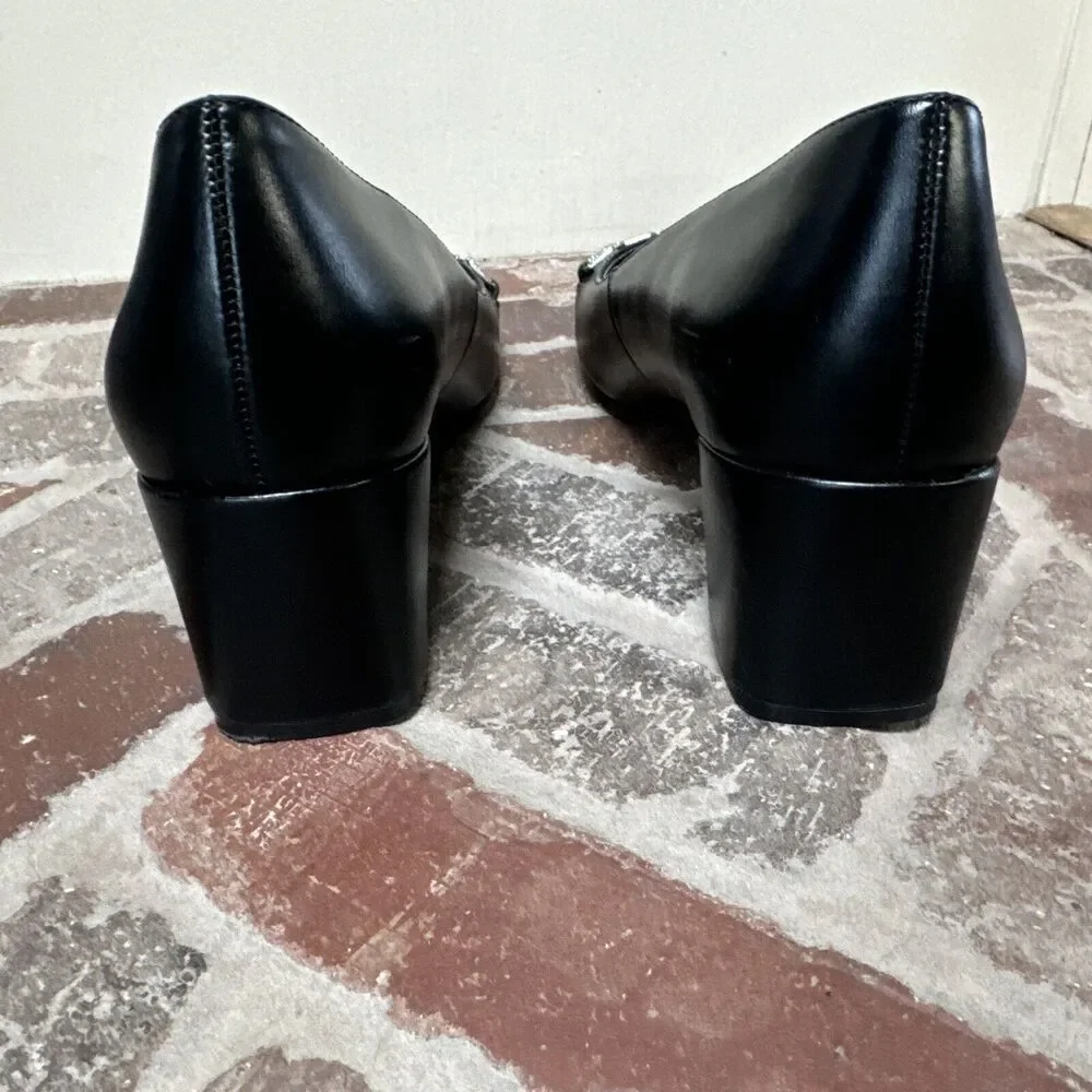 Foot Ha! Womens‎ Chunky Heels Shoes Sz 9.5 Black Slip On Shoe With Embellishing